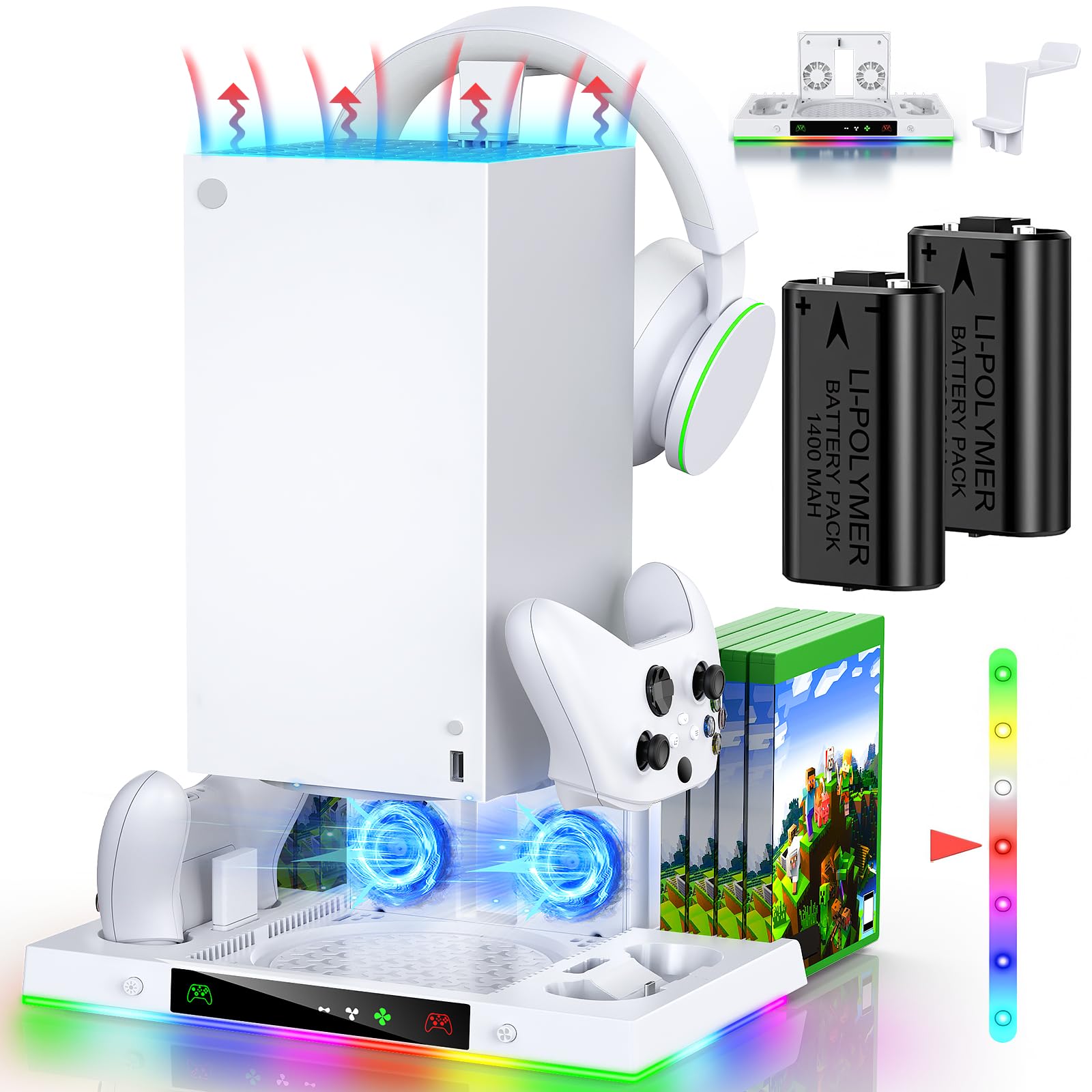 LED Cooling Stand and Charging Station for Xbox Series X Console Controller Cooling Fan Station for Xbox Series