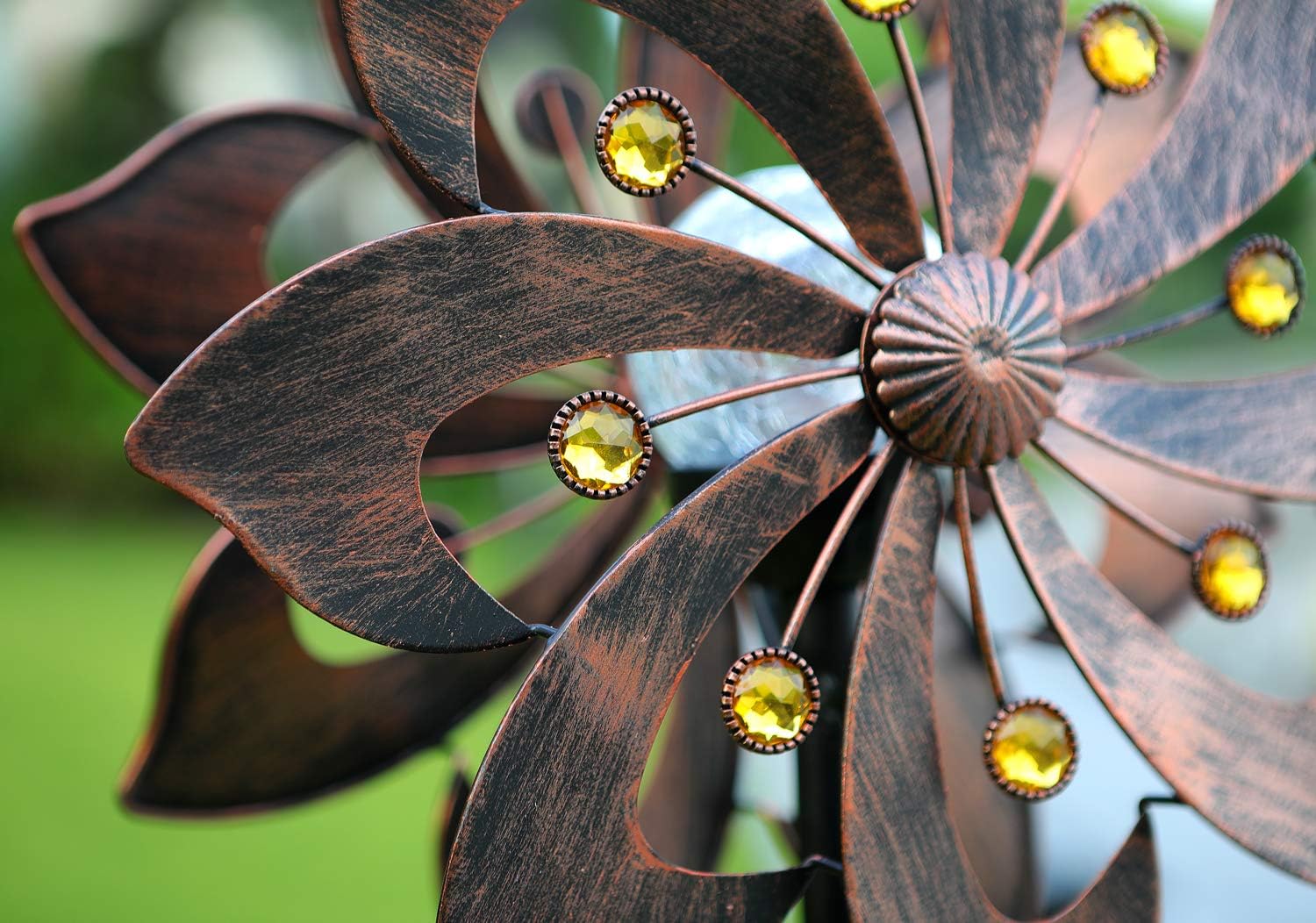 Copper 75in Solar Wind Spinner Multi-Color Seasonal LED Lighting Solar Powered Glass Ball with Kinetic Wind Spinner Dual Direction for Patio Lawn & Garden