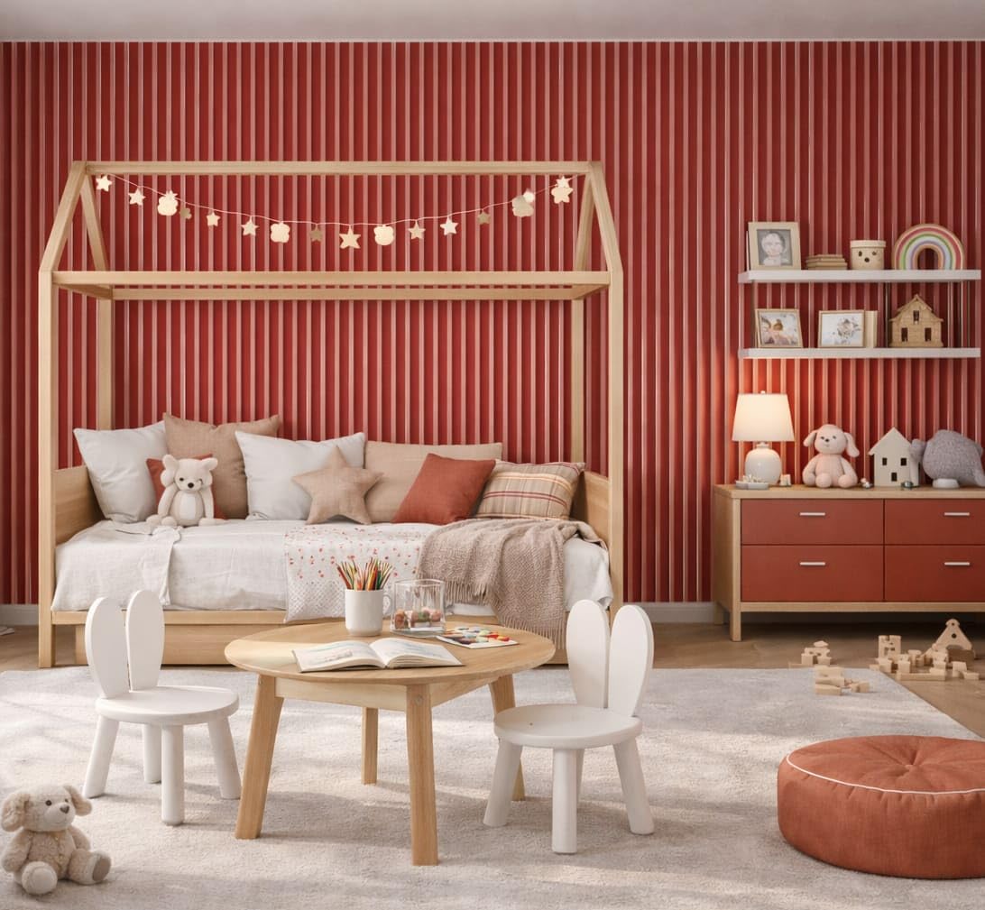 Jobu Acoustic Wall Panels in Red Wonder with White Backing, 240cm x 60cm, (3 Pack)