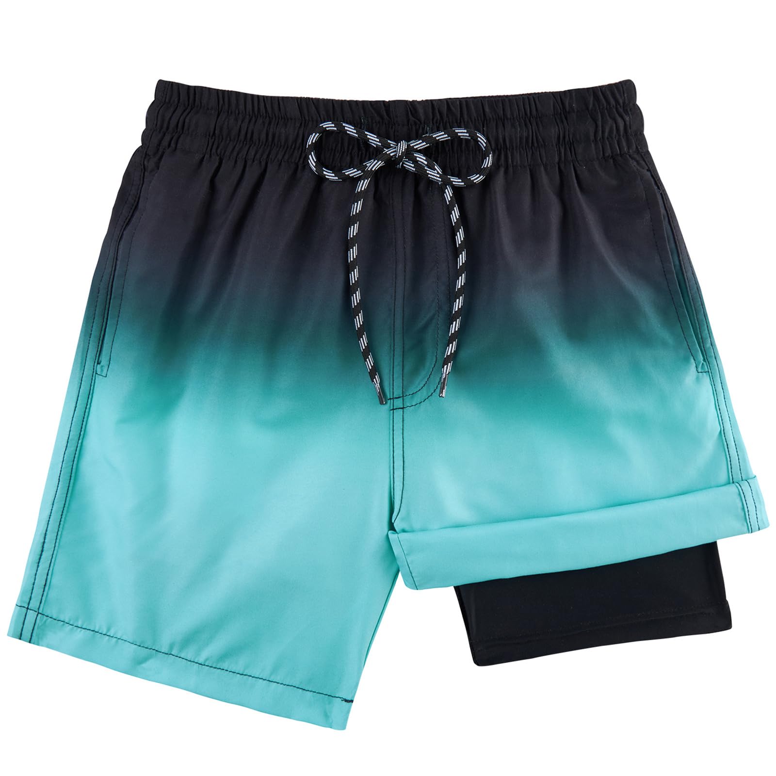 kids4ever Badehose Jungen Kinder Badeshorts mit Kompression Liner 2 in 1 Schnelltrocknend Strandhose Surf Shorts Kurze Schwimmhose 7-18 Jahre