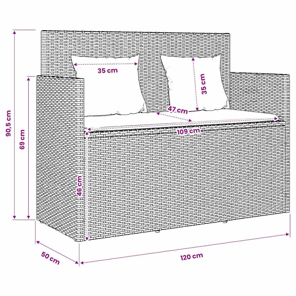 Banc de Jardin avec Coussins Gris Clair en résine tressée, mobilier extérieur avec Coffre de Rangement, Assise Confortable pour terrasse, Balcon ou Patio
