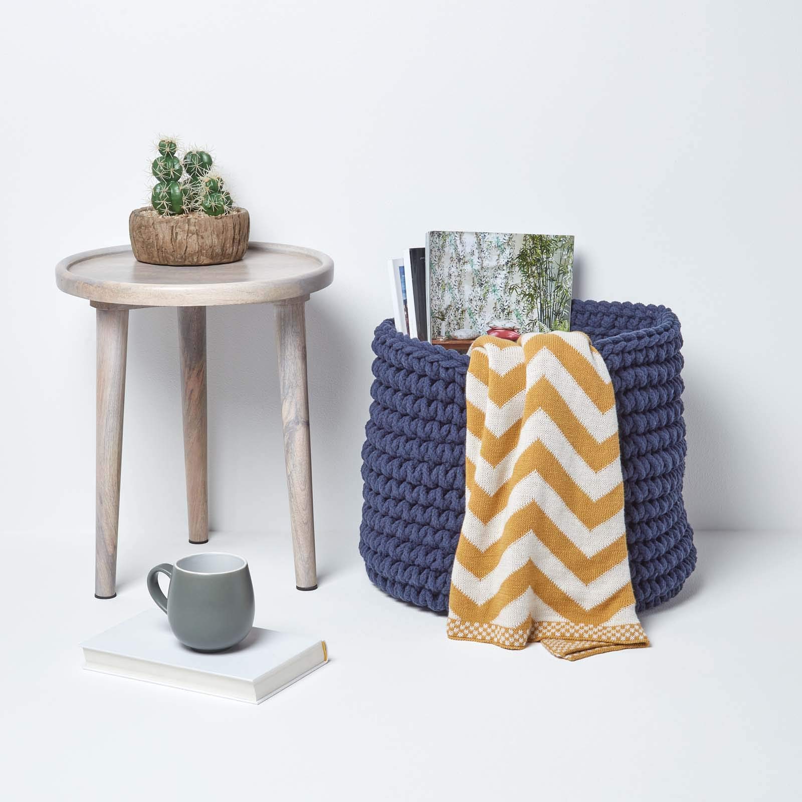 Homescapes cestino portaoggetti rotondo intrecciato in maglia bianco sporco 100% cotone