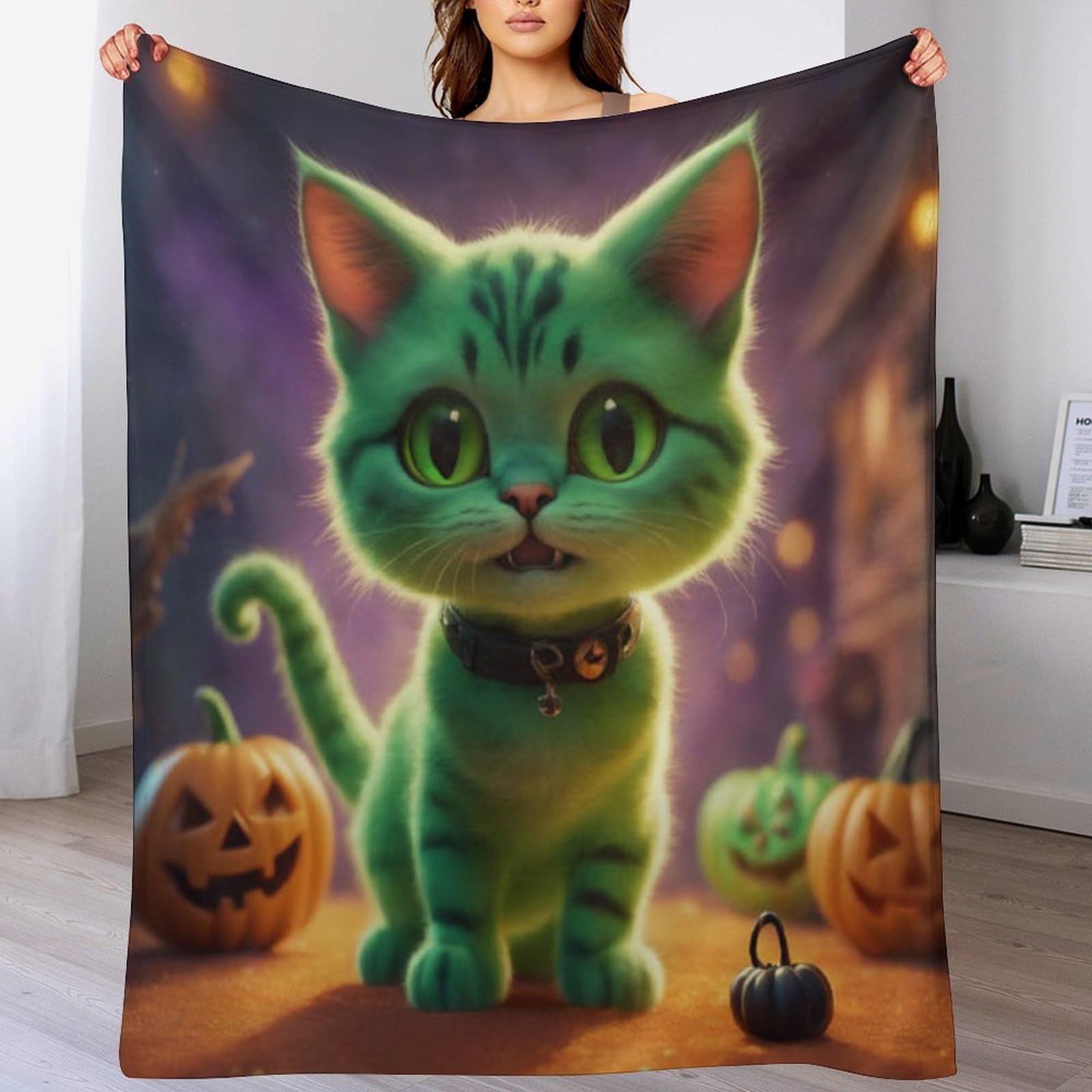 Couverture Halloween chat en polaire pour cocooner sur votre canapé