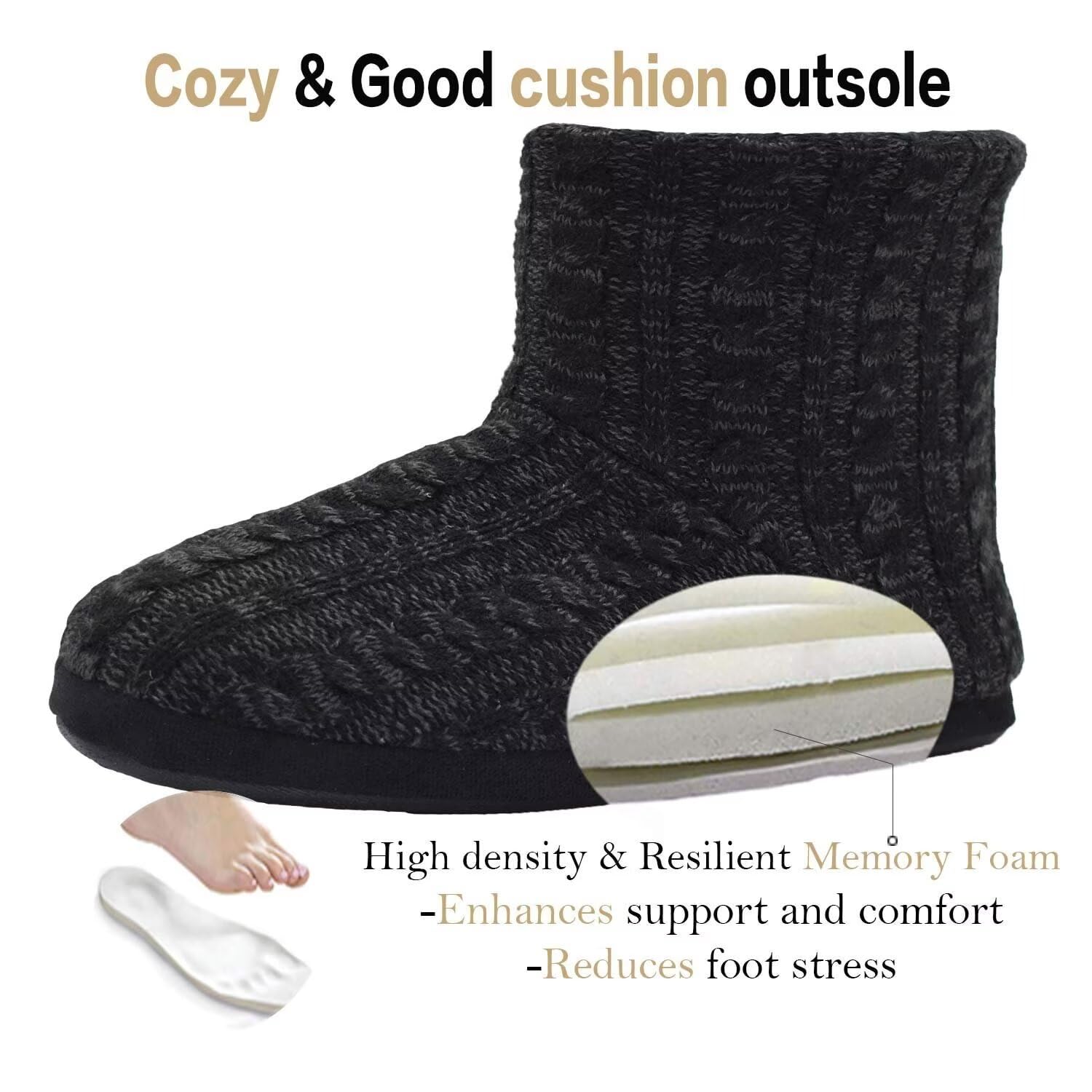 KuaiLu Pantofole Stivaletto Uomo Invernali Chiuse a Maglia Stitch Memory Foam Ciabatte Stivaletti Comode Calde Pelose Peluche Lana Cotta Antiscivolo Scarpe da Casa