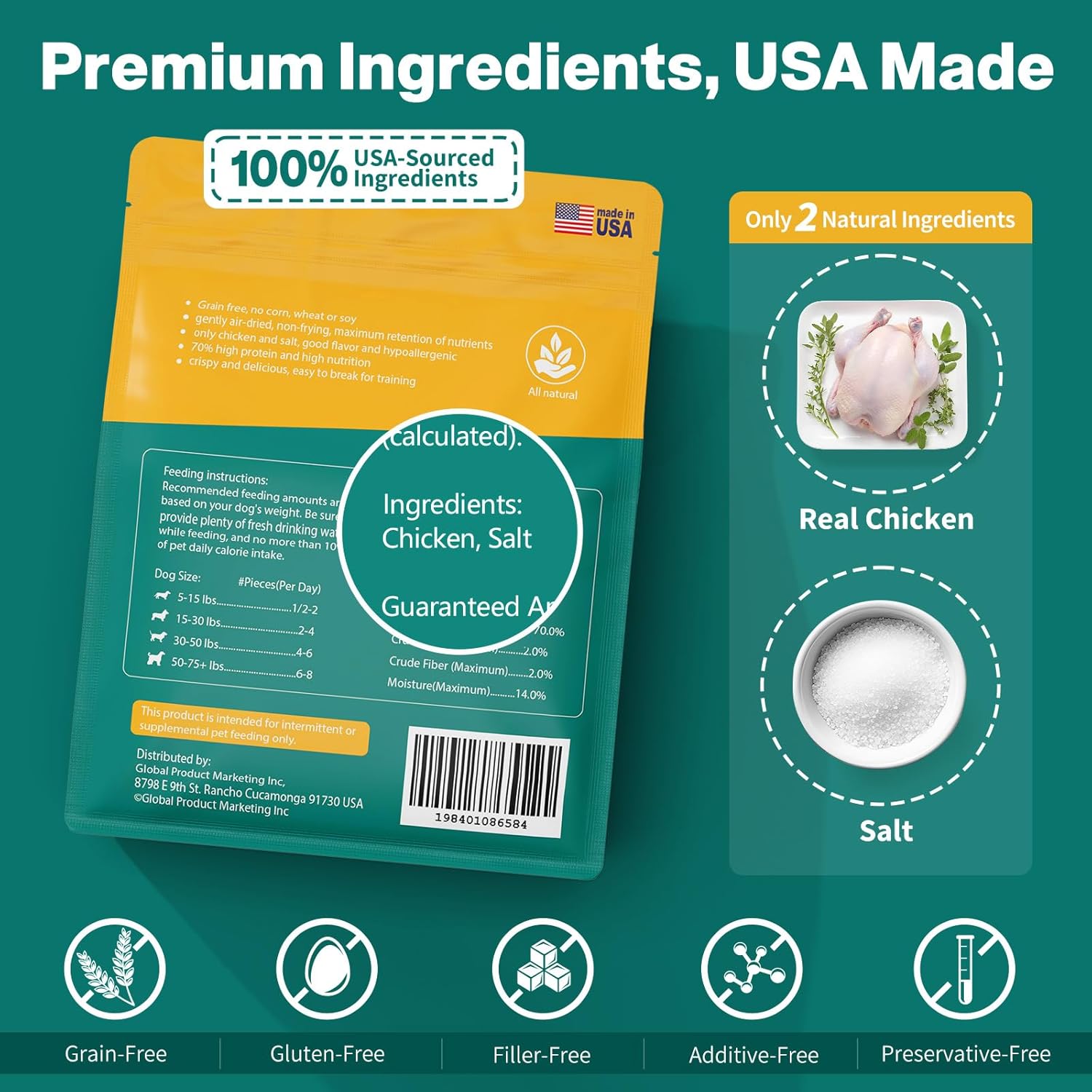 Dog Chicken Chips Treat - 6 oz, 100% Natural Ingredient Made in USA, High Protein Low Calorie Pet Training Chew Jerky Dried Food, Healthy Pet Supplies for Medium, Large Breeds & Puppy - Image 2