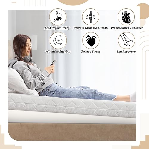Miniatura 4 de Cuña de colchón, cuña inclinada doble de 5 pulgadas para reflujo ácido, dolor de cuello y espalda, ronquidos, elevador ajustable debajo del colchón