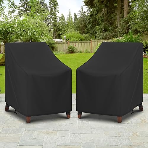 Miniatura 7 de Paquete de 2 fundas para sillas giratorias de patio, impermeables, para muebles de mimbre para patio, césped, jardín, protección para todo tipo de