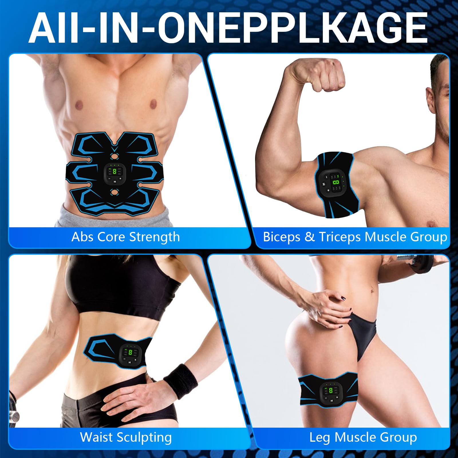 EMS Electrostimulateur Musculaire, Stimulateur Musculaire, 6 Modes et 19 Intensités Ceinture Musculation Electrostimulation, pour Abdos/Bras/Jambes/Fesses, Homme Femme