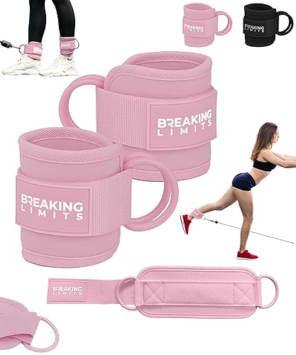 BREAKING LIMITS Ankle Straps for Cable Machines Women – Glute Kick Back Ankle Strap Set - Cable Ankle Attachments for Gym Workout – Poleas para Gym - Leg Straps for Cable Machine Men - Pink - Pair