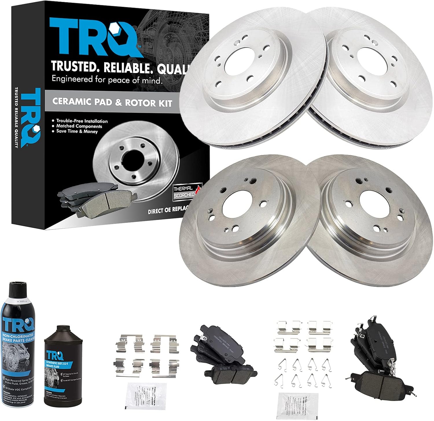 TRQ Front and Rear Brake Pad & Rotor Kit Brake Chemical Kit Brake Pads Brake Rotor Ceramic Compatible with 2017-2020 Honda CR-V