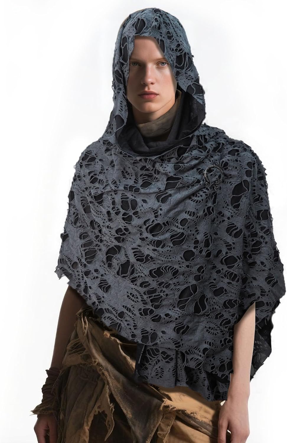 Wrap Dune Wasteland Hooded Shawl With Viking Brooch | Cowl Scarf Rogue Medieval Cloak Renaissance Costume Cape Accessories - Image 2