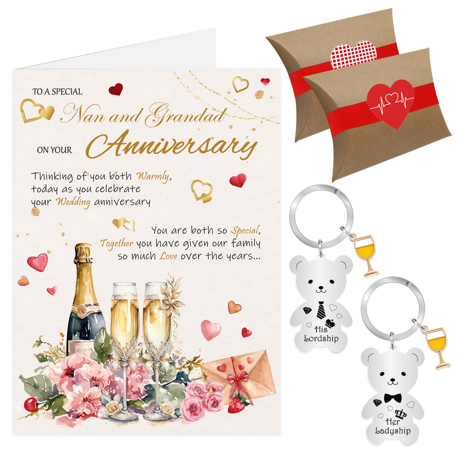 Nan and Grandad Wedding Anniversary Card, Grandparent Anniversary Card from Grandson Granddaughter, Happy Anniversary Cards Keyring Gifts for Couple Grandparents with Envelope Gift Box (Nan & Grandad)