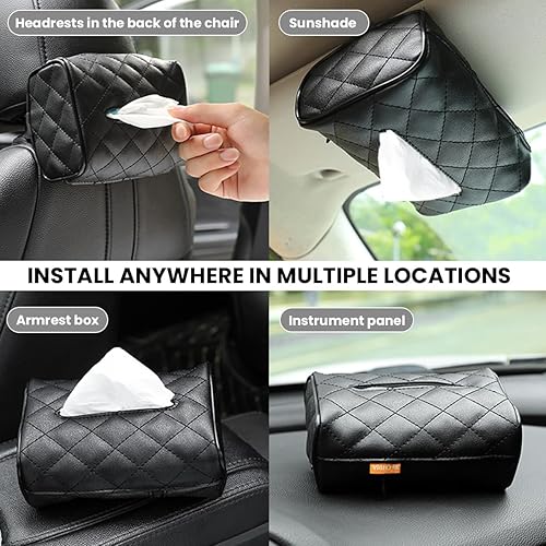 Miniatura 6 de BESULEN Soporte para pañuelos de automóvil, caja de pañuelos colgante para visera solar, soporte de servilletas de cuero de microfibra para consola