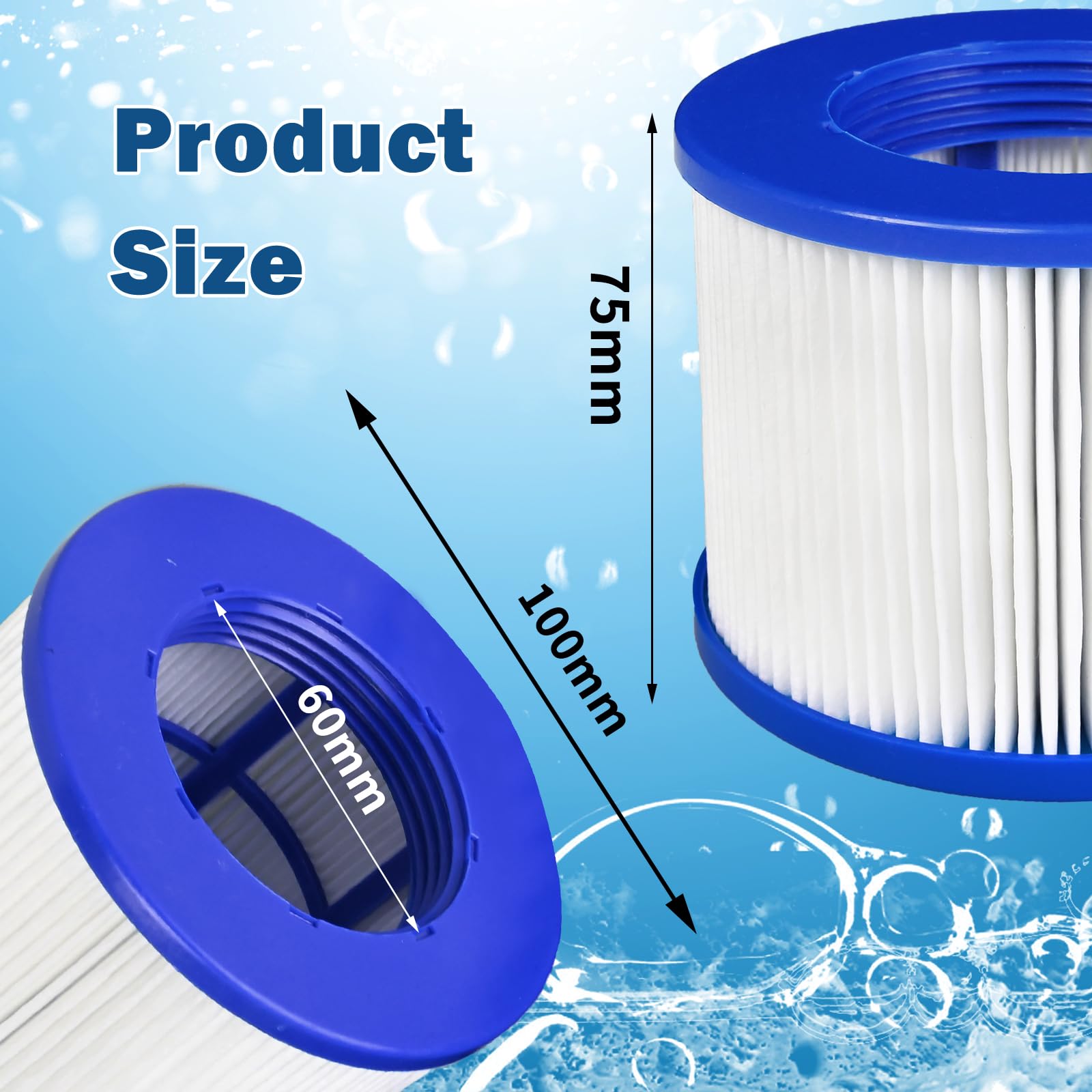 Filterkartuschen für aufblasbares Spa, Filter für Spa Zubehör Clever Spa Filter 75 * 100 mm Höhe 75 mm, Filter spa für Aquaparx (4 Stücke)