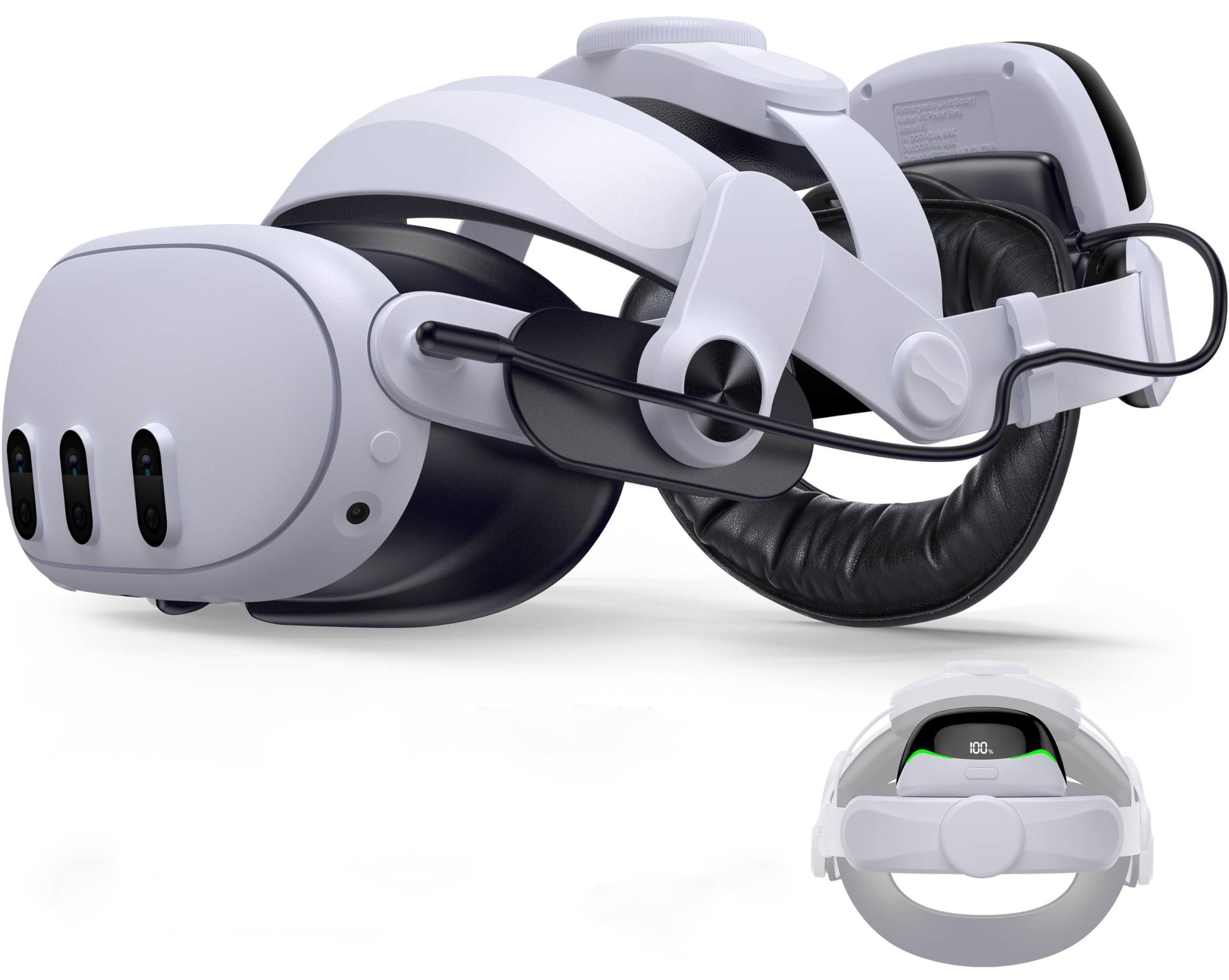CoguyTech VR Headstrap für Meta Quest 2/3/3S, 10000 mAh magnetisches Hot-Swap Powerbank Akku Pack mit 4 Wege Feinjustierung, Ausgleich Schwerkraft Kein Druck auf das Gesicht, MQ4003