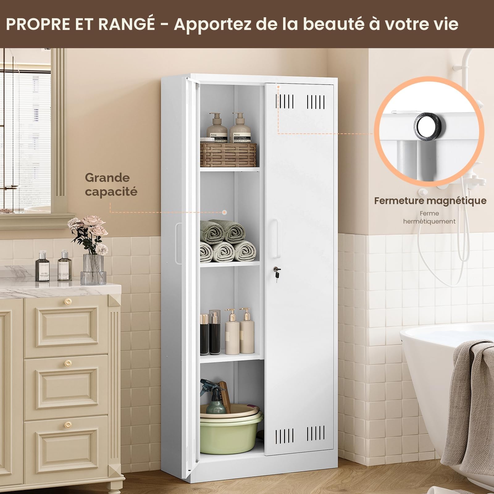 Sightlife Armoire a Balai Exterieur Armoire exterieure de Rangement Placard à Balai Placard Polyvalent Armoires de Nettoyage pour Restaurant Cuisine Garage 70 x 30 x 168 cm