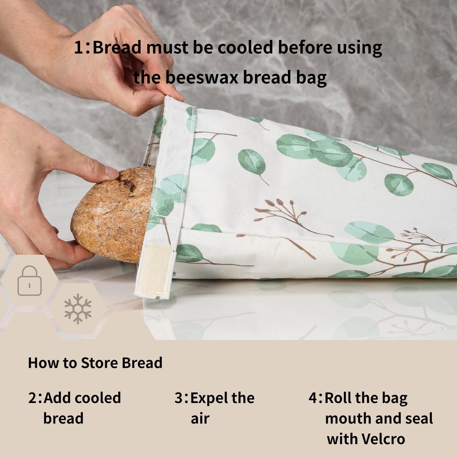 Bienenwachs-Brotbeutel für hausgemachtes Brot. Bienenwachsbeutel für Sauerteig (Eukalyptusblatt-Design), 28,9 x 38,1 cm. ZSHLXM