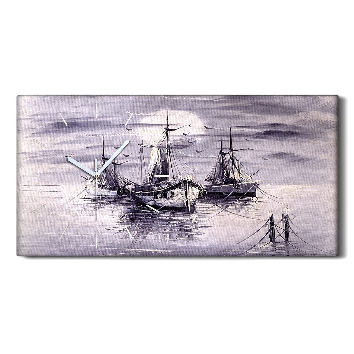 Horloge sur Toile Salon et Chambre Moon Ocean 60x30 - Ambiance Marine pour Dormir