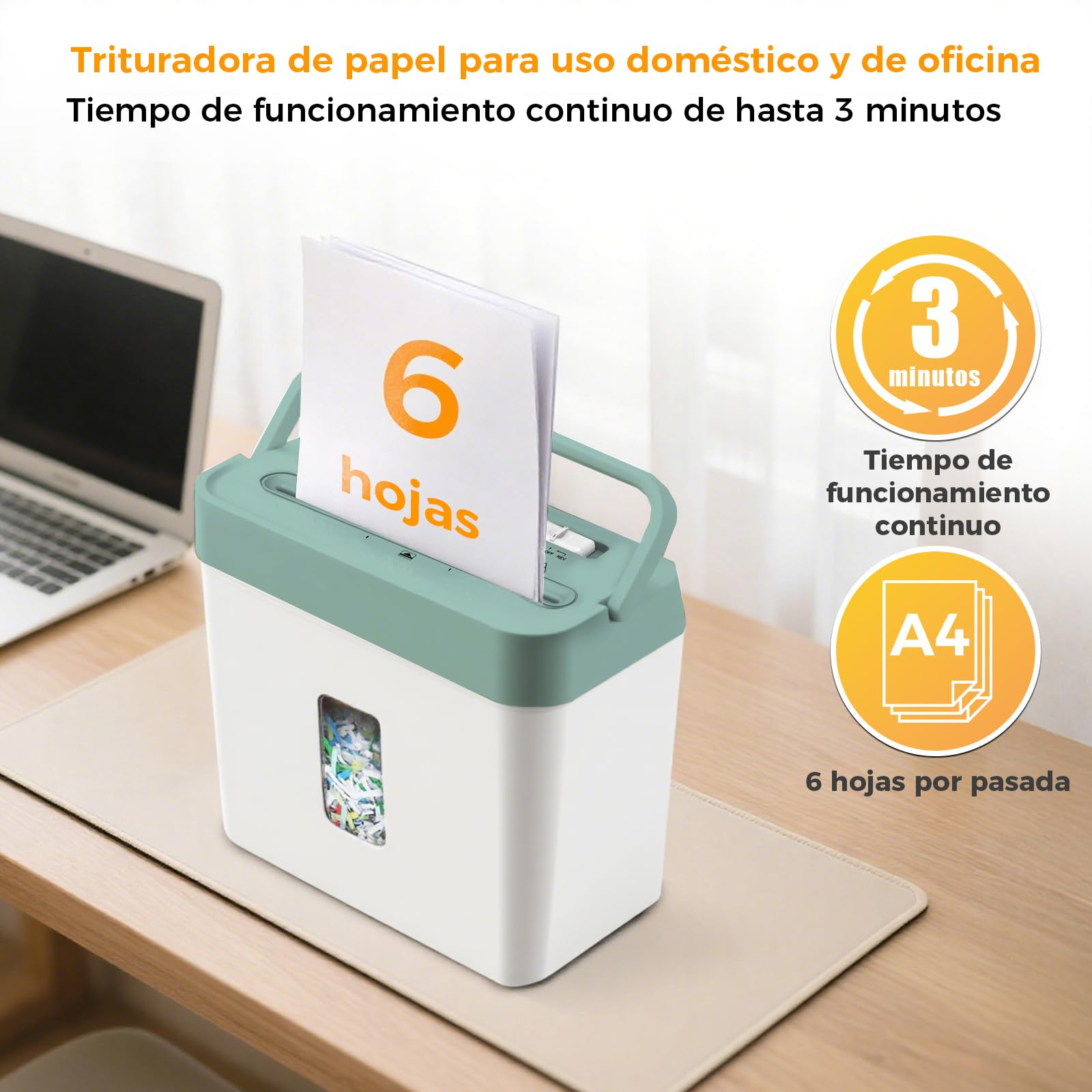 VidaTeco Destructora de Papel, destruye 6 Hojas a la Vez P4 destructora | Puede triturar Tarjetas de crédito y Clips de Oficina con un contenedor de residuos de 8 litrospara oficina y hogar