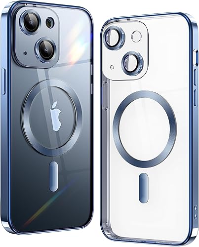 Matallic - Funda transparente brillante para iPhone 13, compatible con Magsafe con protección completa de cámara chapada fuerte atracción magnética,
