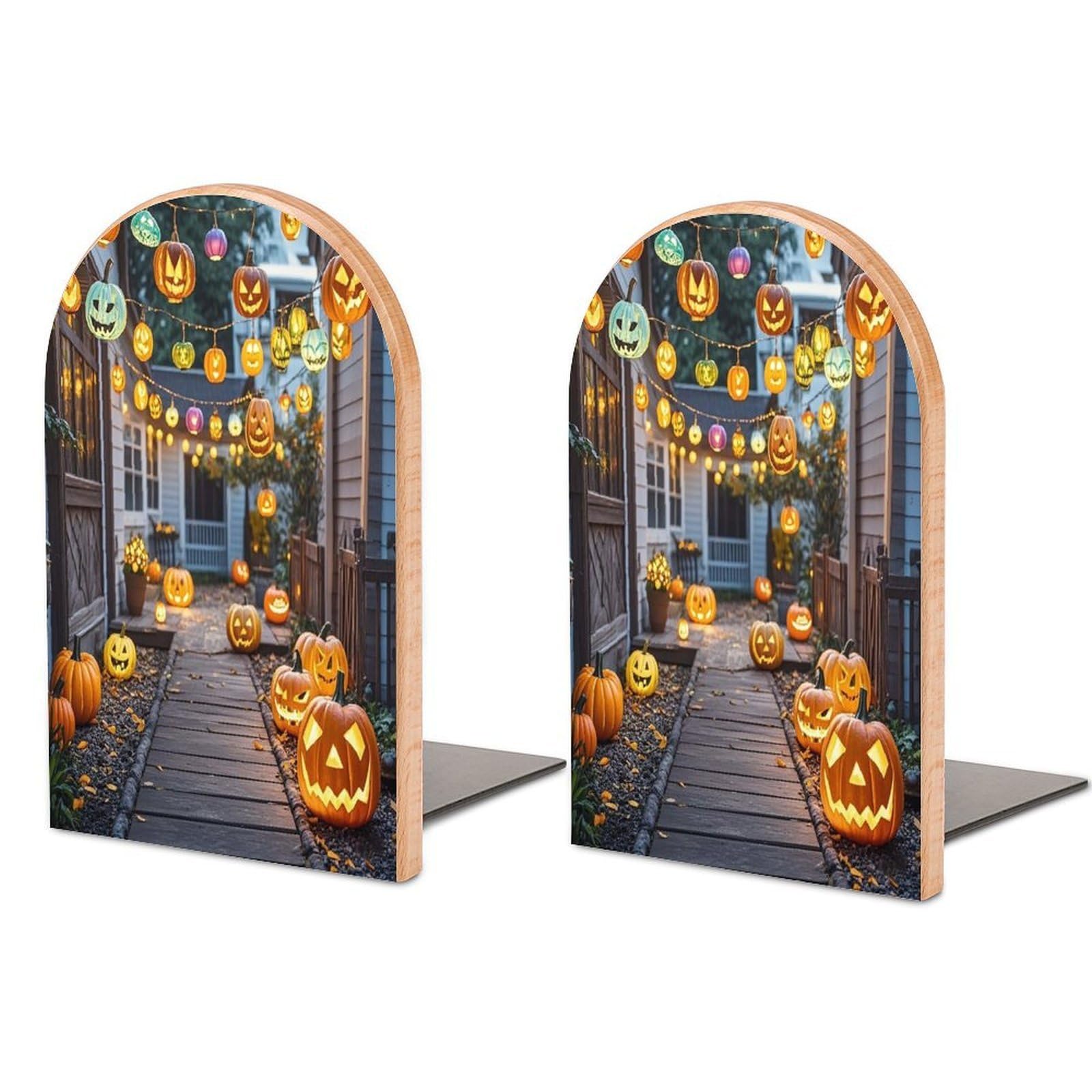 Pumpkin Skewers Bookend for Shelves Unique Book End Sturdy Books Holder Heavy Duty Wooden Bookends Support Non-Slip Book Organizers Decorative Modern Bookend Holder for Home