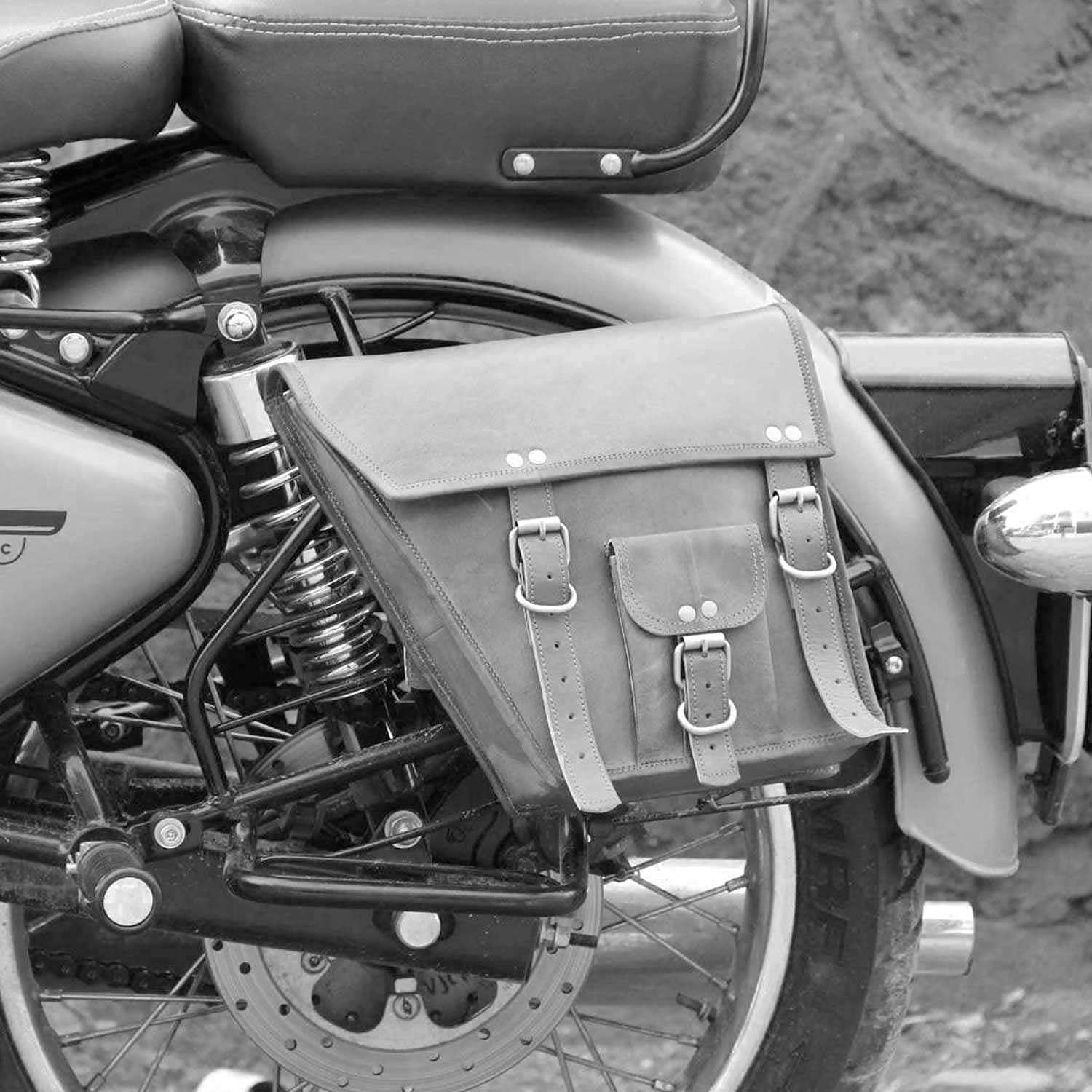 Ensemble De 2 Sacoches Latérales En Cuir Véritable Noir Pour Moto