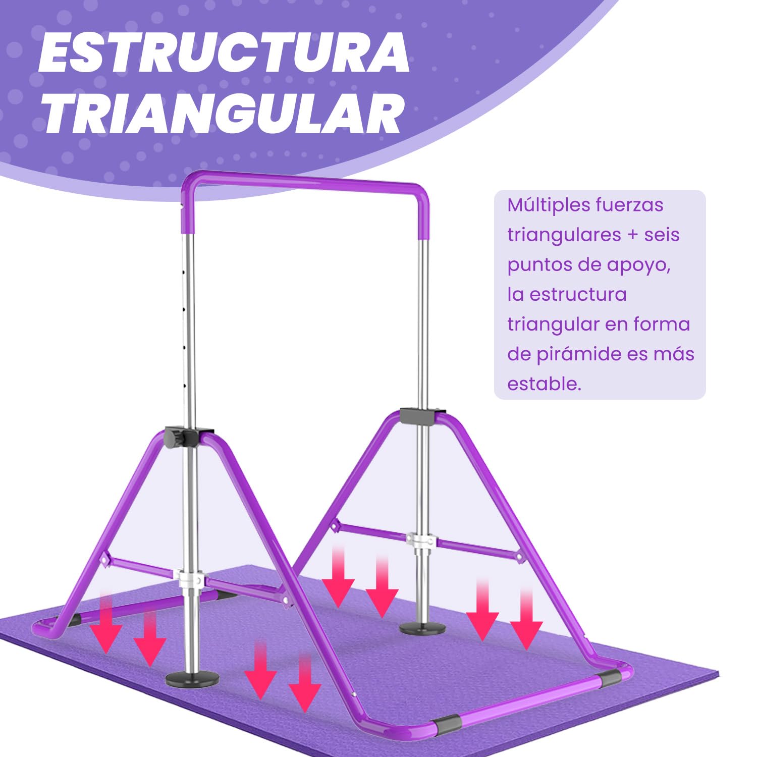 DOBESTS Barras de Gimnasia para el hogar, Equipo de Gimnasia para niños, Ajustable, para Entrenamiento en casa, Barra de Gimnasia para niños de 3 a 7 años (Barra Horizontal Morada con Relleno)