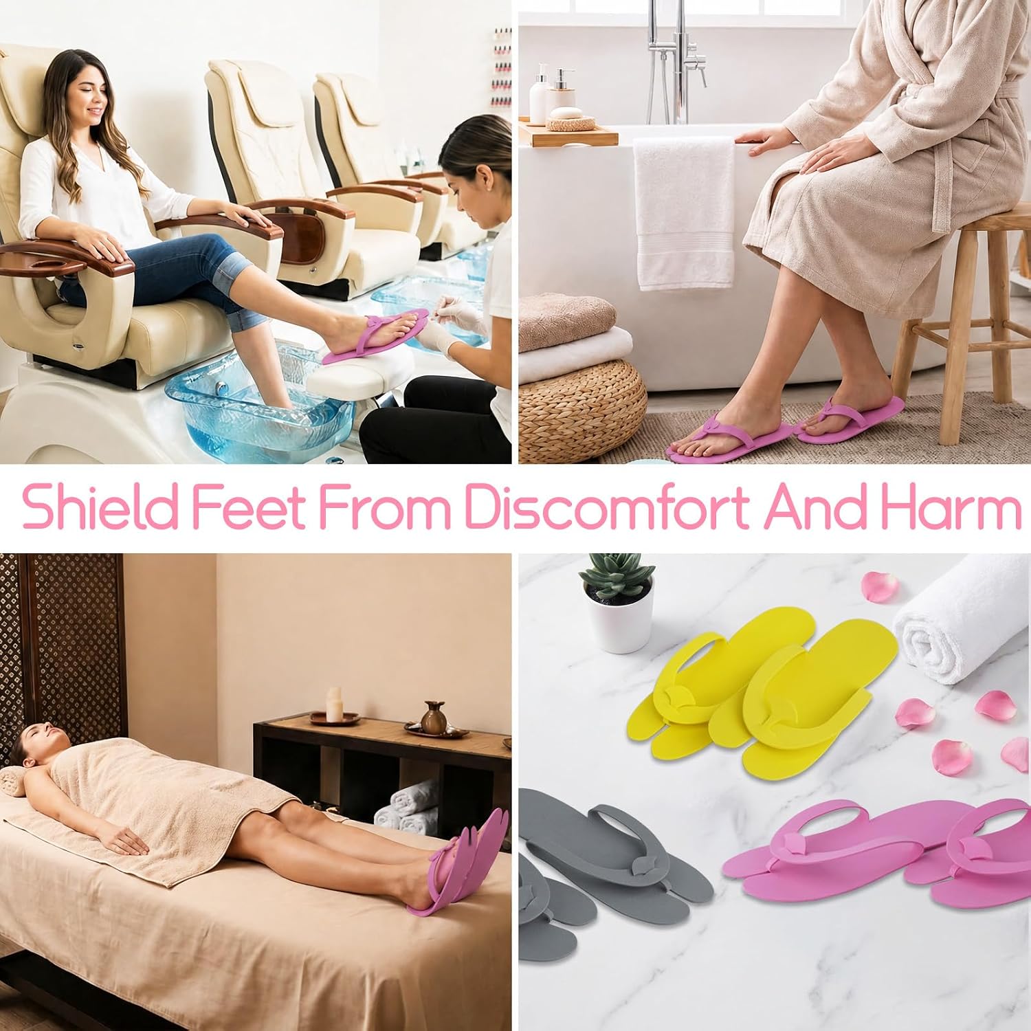 120 Pair Disposable Pedicure Slippers, Bulk EVA Foam Anti Slip Flip Flop, Multicolor Disposable Foot Wear Kit for Women Nail Studio, Indoor Bath, Hospitality and Event Guest Essentials