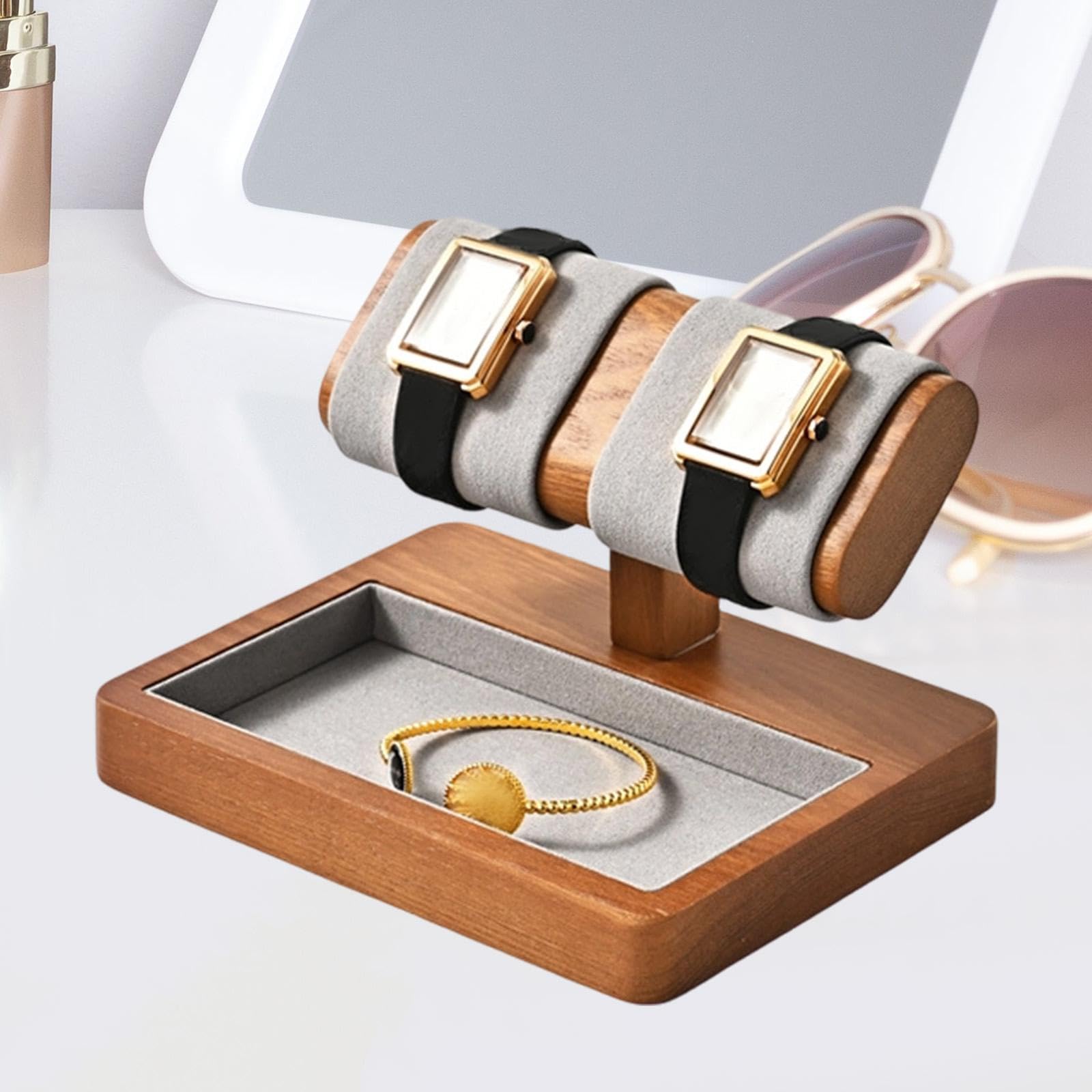 Perfeclan Expositor de relojes de madera, vitrina para joyería, relojes de escritorio para el hogar y tienda.