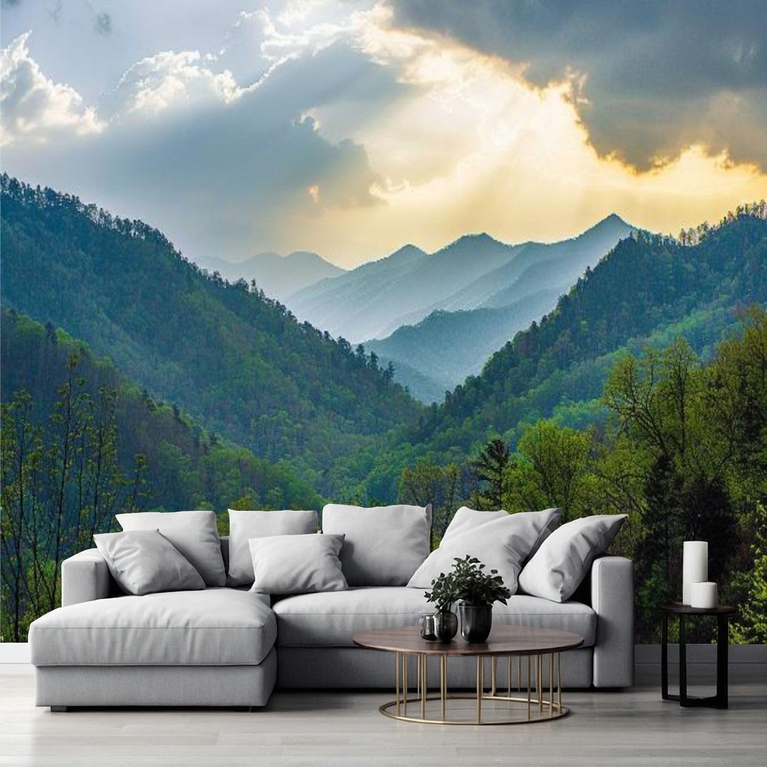 3D Wallpaper Self Adhesive Great Smoky Mountains Sunset at Overlook Wall Mural Canvas Peel and Stick Background Wall Sticker Bedroom Living Room Dormitory Decor