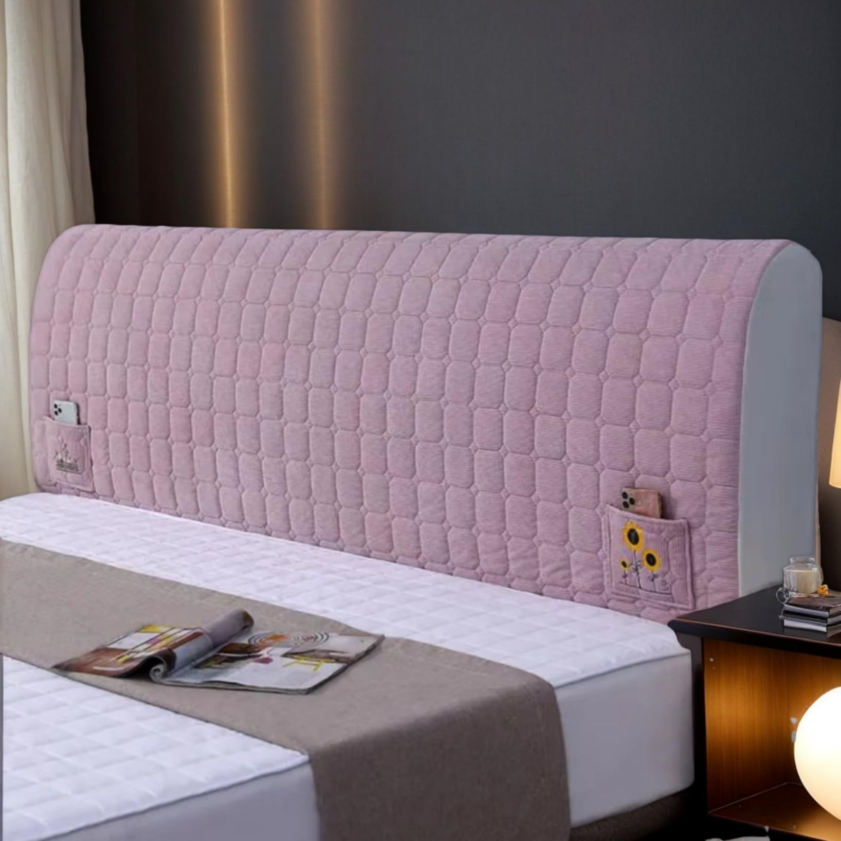 RICPYOIU Funda para Cabecera De Cama Elástica A Prueba De Polvo 180 CM De Terciopelo con Relleno Espesado Ideal para Decoración De Dormitorio Moderno Cabeceras para Camas,Rosado,150cm