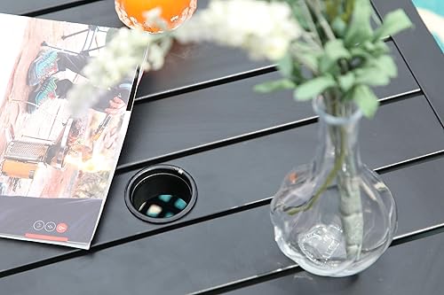 Miniatura 4 de PHI VILLA Mesa auxiliar para sombrilla de 22 x 22 pulgadas, para exteriores, con agujero para paraguas, color negro