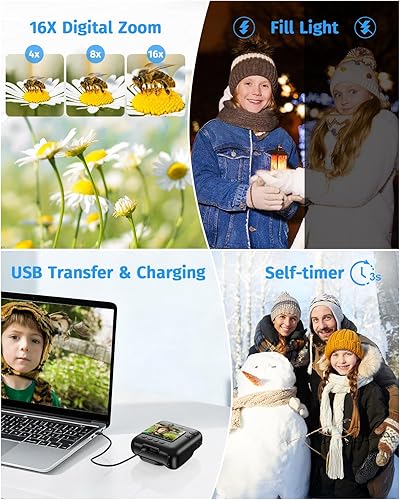 Miniatura 5 de Cámara instantánea, cámara de doble lente para niños, impresión instantánea para niños y niñas, regalos de cumpleaños, cámaras digitales 1080P para