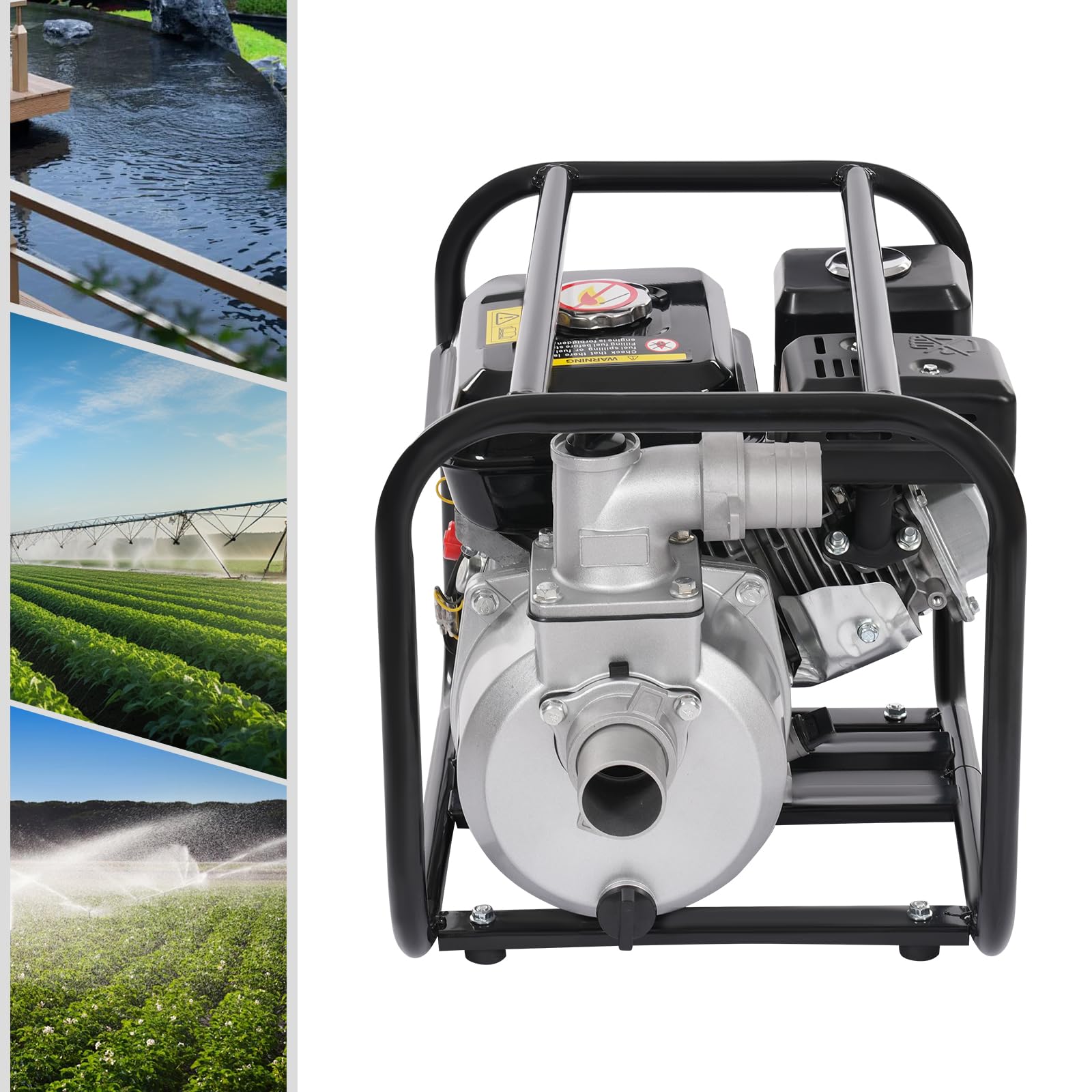 Pompa dell'acqua a benzina a 4 tempi, 6,5 CV, pompa da giardino, per acqua sporca, altezza di portata: 28 m, volume di erogazione 36 m³/h, per irrigazione, paesaggistica