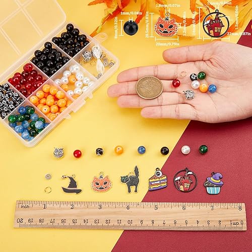 Miniatura 3 de SUNNYCLUE 1 caja de 6 juegos de pulseras de Halloween, cuentas de Halloween, sombrero de bruja mágica, abalorios de calabaza para kits de
