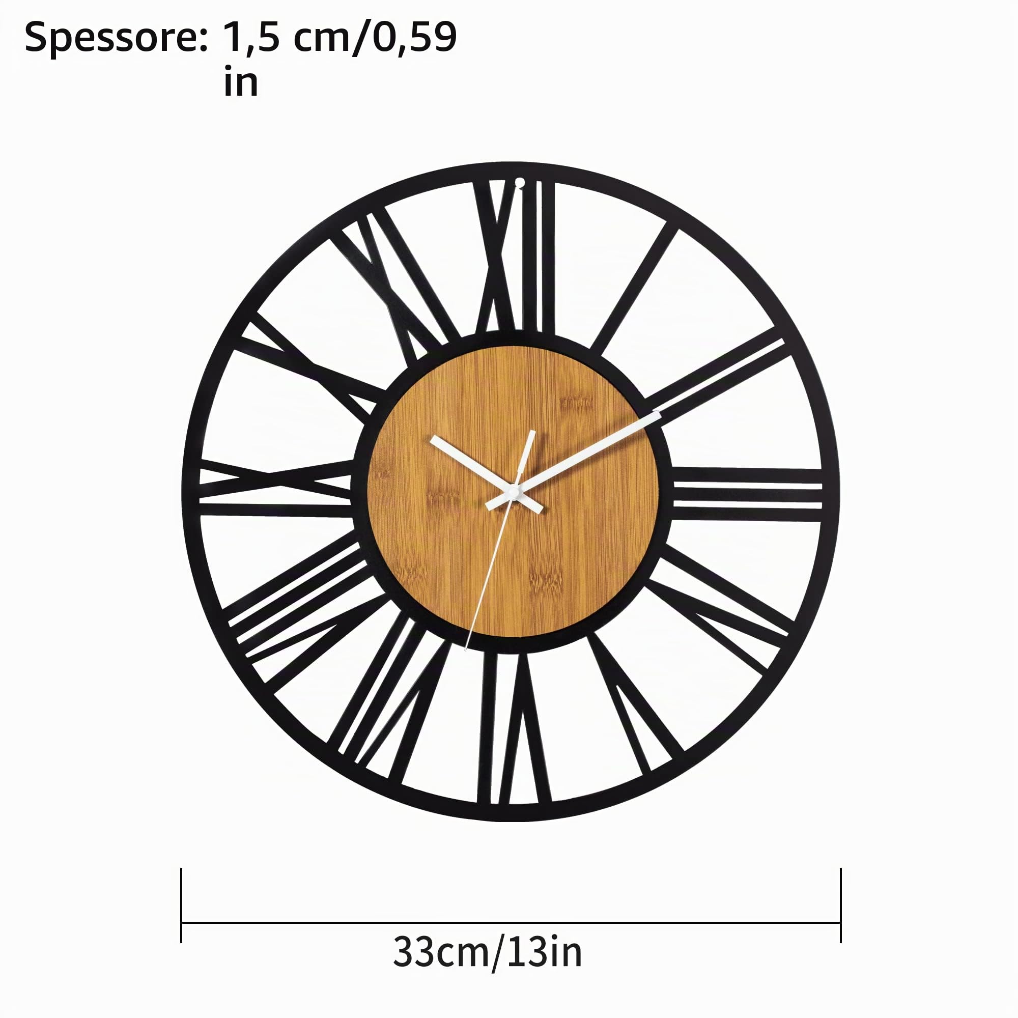 HAITANG Grande orologio da parete rotondo in legno nero per decorazione di soggiorno, numeri romani retrò, silenzioso, non solletico, adatto per casa, giardino, ufficio, caffè, 34 cm