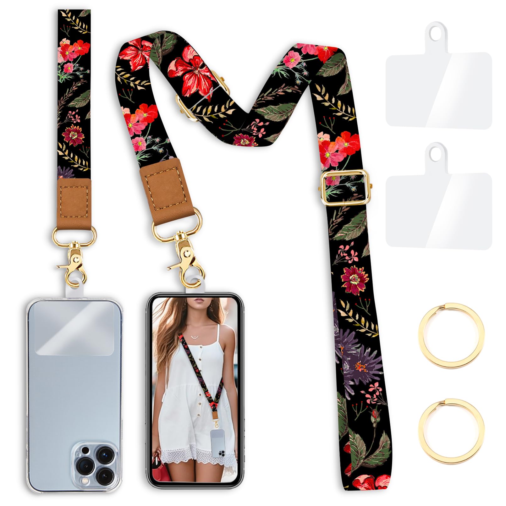 Yonlevres Phone Lanyard Crossbody Strap Wrist Neck Adjustable Women Flower