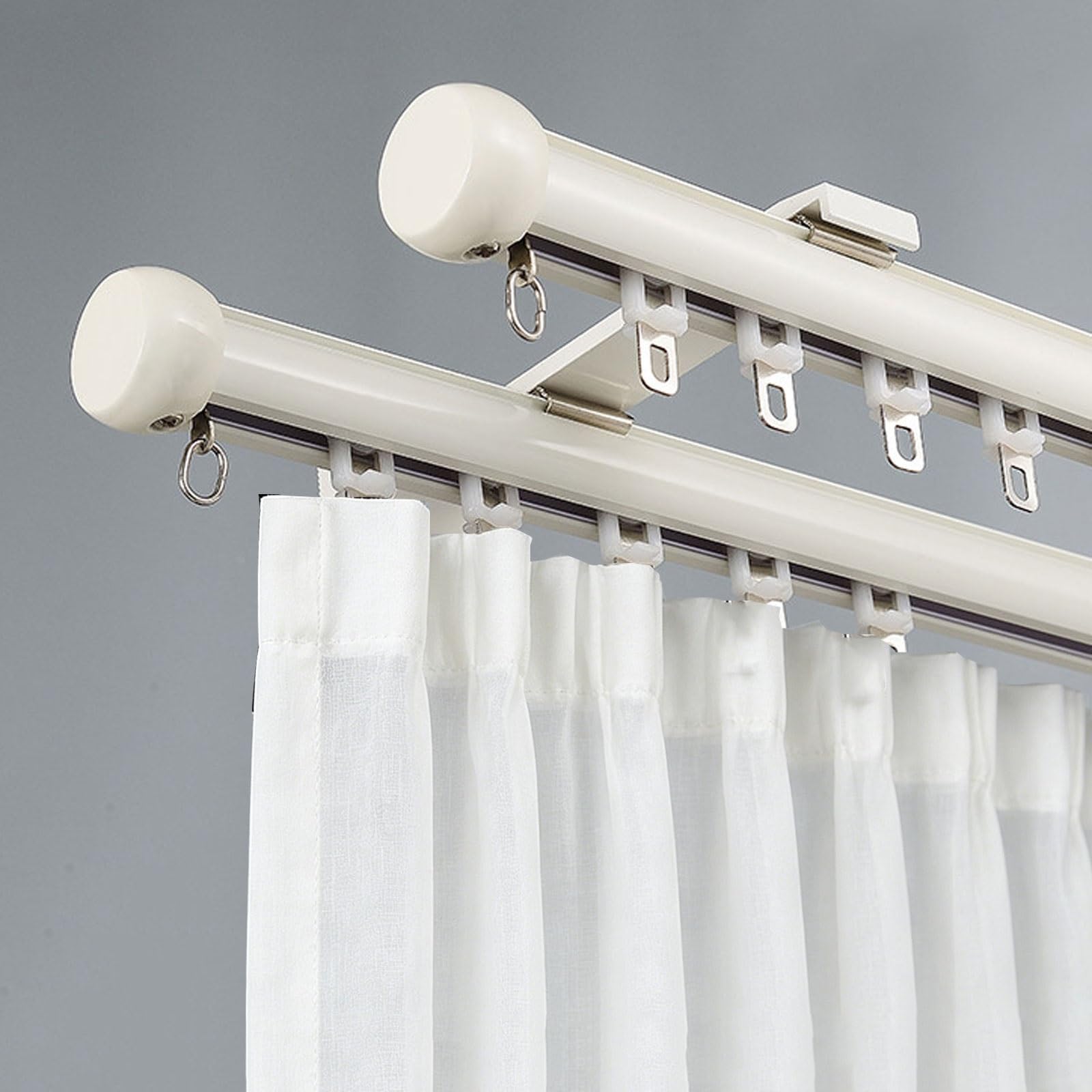 Silent Double Curtain Track Heavy Duty Aluminum Double Curtain Rod with Silent Pulley Wall Mount for Bedroom Living Room Kitchen Office(White,3.3m/10.8ft)