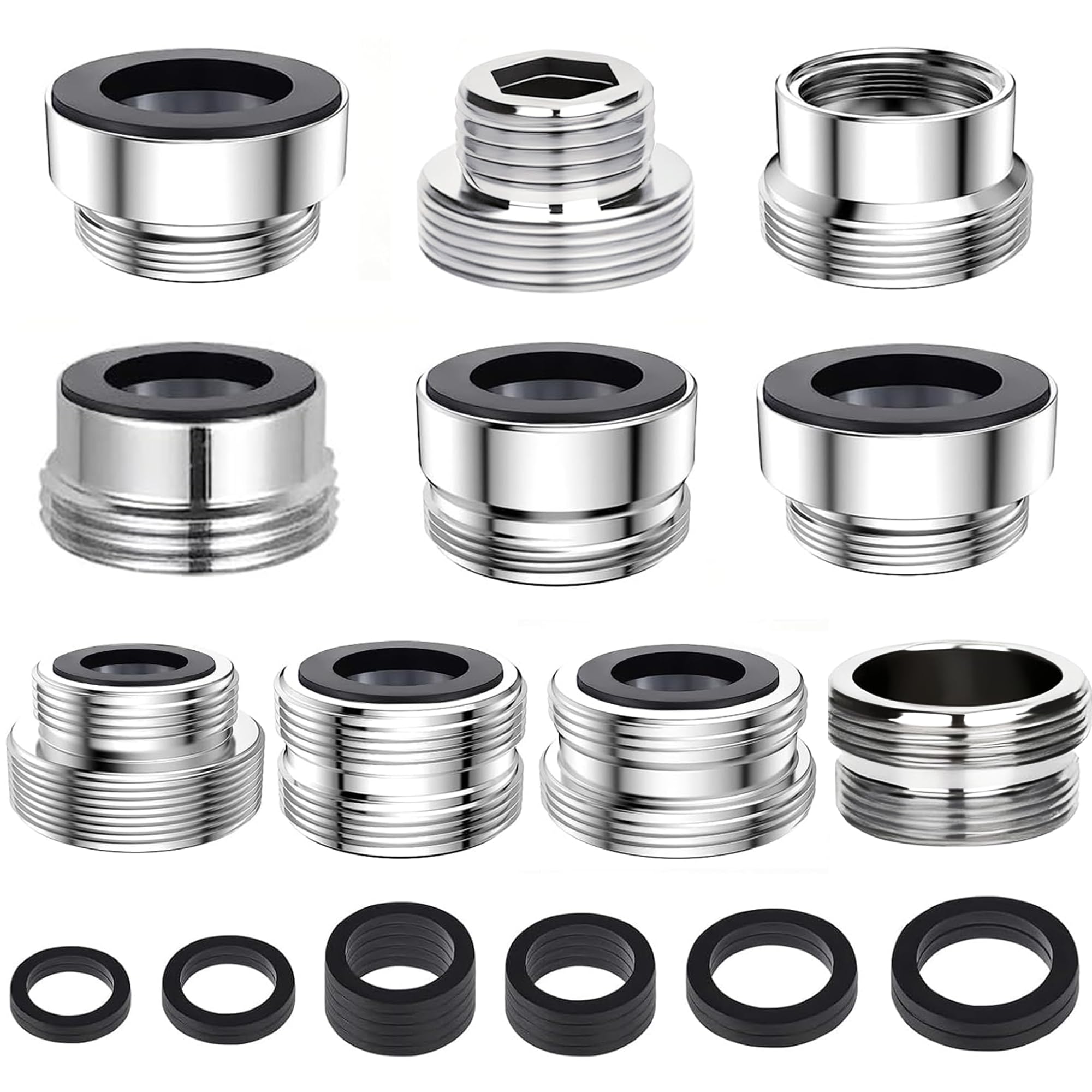 10 Stück Wasserhahn Adapter, Adapter Wasserhahn mit Dichtungen, Doppelgewinde Wasserhahnadapter, Universal Wasserhahnadapter mit Gewinde, für Küche Gartenschlauch,Wasserhahns
