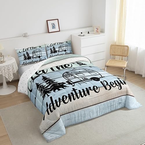 Miniatura 3 de Juego de ropa de cama de campista, juego de ropa de cama de campamento feliz, juego de ropa de cama individual, relleno de edredón de rayas