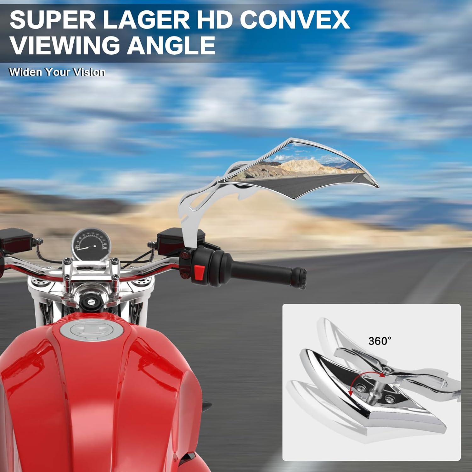 Motorcycle Mirrors Universal Rearview Side Mirrors 8mm 10mm-360 Degree Rotation, Fit for Honda Suzuki Kawasaki Victory Chopper Cruiser Scooter Softail Dyna Sportster Street Bike (Chrome)