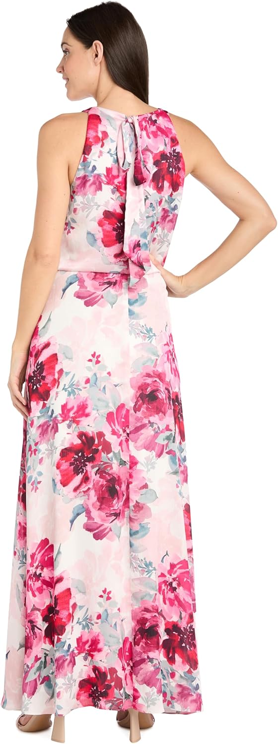 R&M Richards Women's Floral High Halter Neck Chiffon Maxi Dress - Flowy Sleeveless Daytime Wear - Image 4