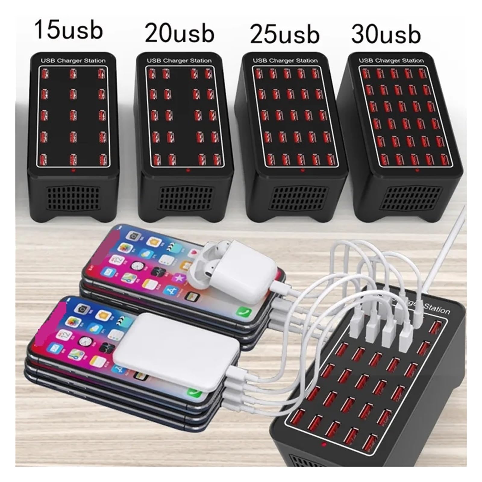 Caricatore USB 50/100/150W 10/15/20/25/30 Porte HUB Stazione Di Ricarica Rapida Da Tavolo Universale Parete Dock For Adattatore Alimentazione For Telefono Cellulare(30-Port USB(150W))
