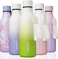 Vista 25 de BJPKPK Botellas de agua aisladas, botella de agua de metal de acero inoxidable de 18 onzas con correa, termo a prueba de fugas sin BPA, tazas