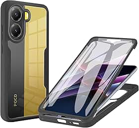 Capa transparente para Xiaomi Poco X7 Pro com protetor de tela, capa protetora de corpo inteiro TPU macio resistente à prova de choque para Xiaomi Poco X7 Pro/Redmi Turbo 4-QB preta