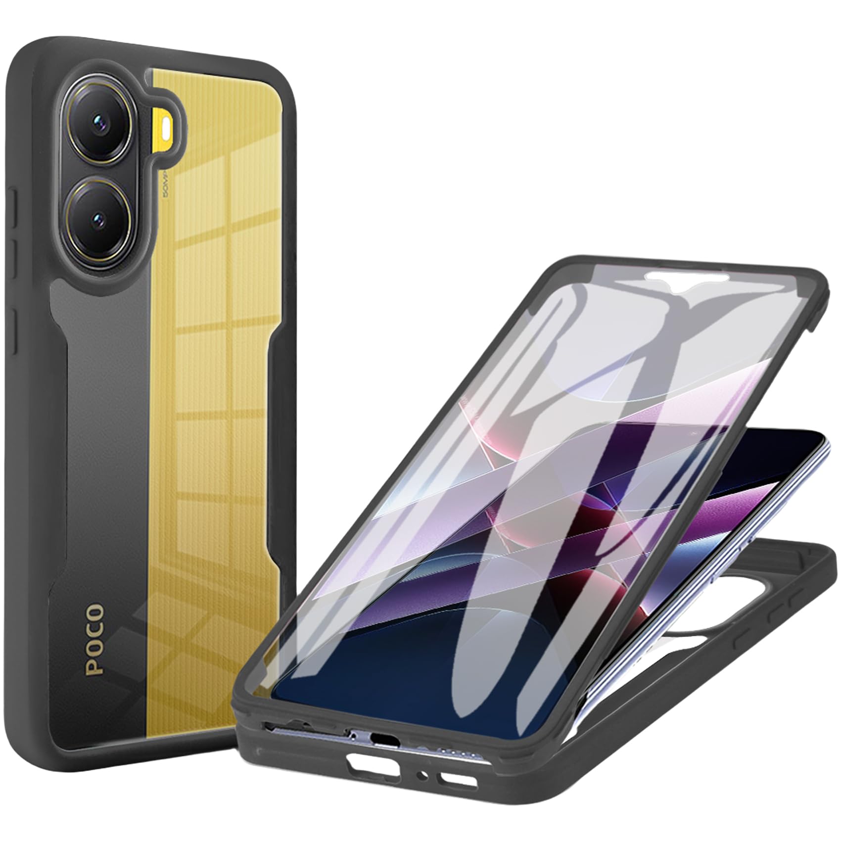 for Xiaomi Poco X7 Pro Clear Case with Screen Protector QB Black | Slim Transparent Soft TPU Bumper Phone Case Shockproof Full Body Protective Cover for Xiaomi Poco X7 Pro/Redmi Turbo 4