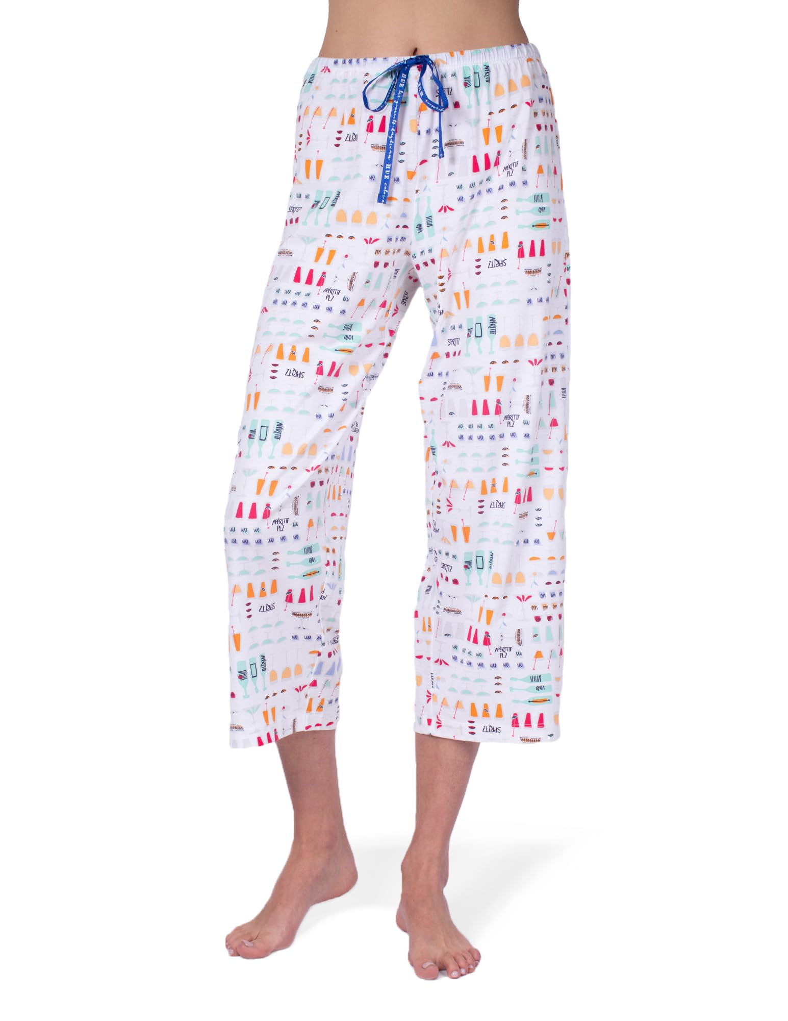 HUE Women's Summer Vacation Pajama Separates, Soft, Whimsical Print Pjs with Tropical Beach Themes, Flip Flops, Cocktails