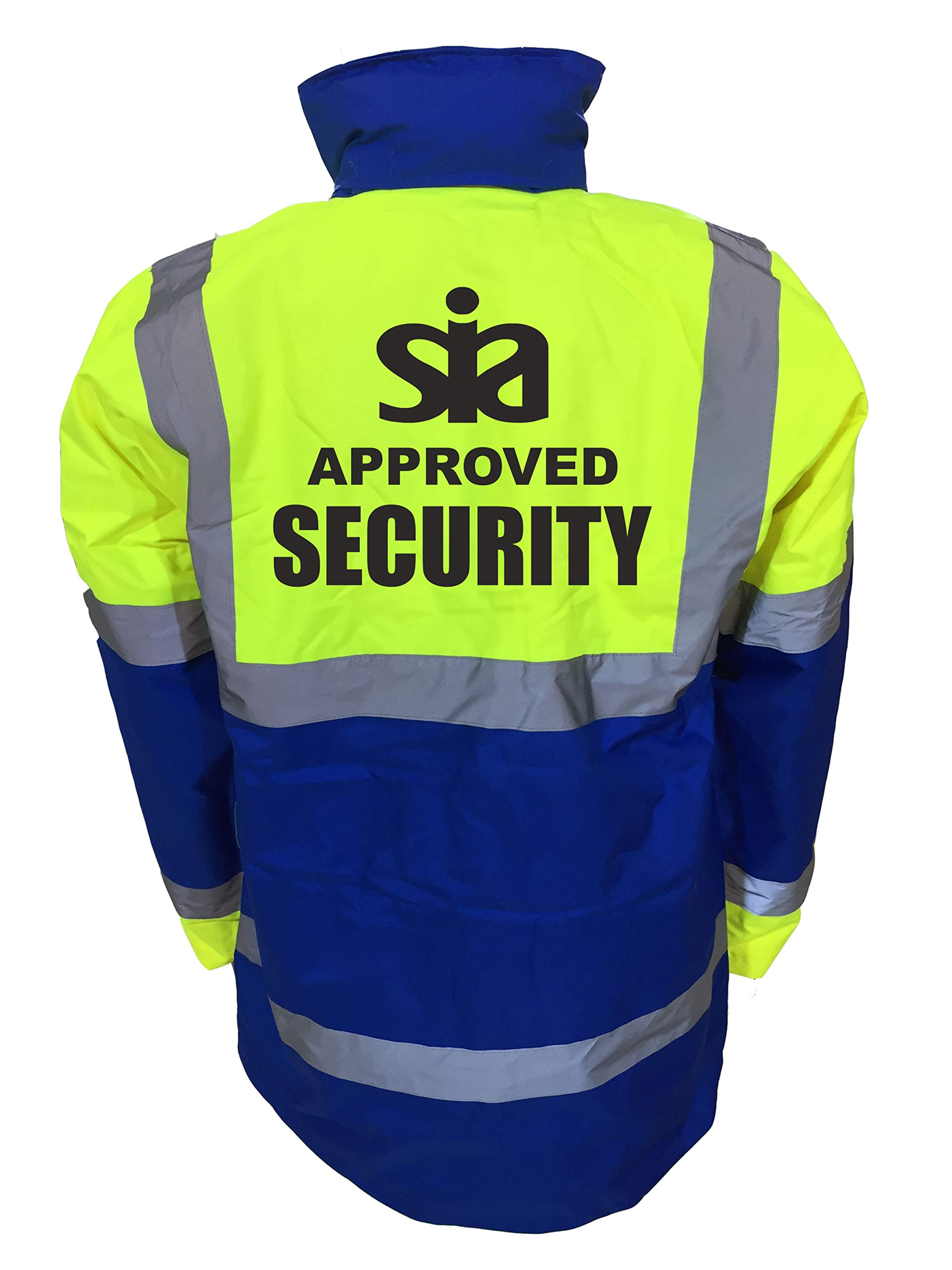 SIA Security Blue & Yellow Hi Vis Parka Jacket Reflective, Waterproof, Work Wear Coat SIA Security, High Visibility, By Brook Hi Vis, XLarge