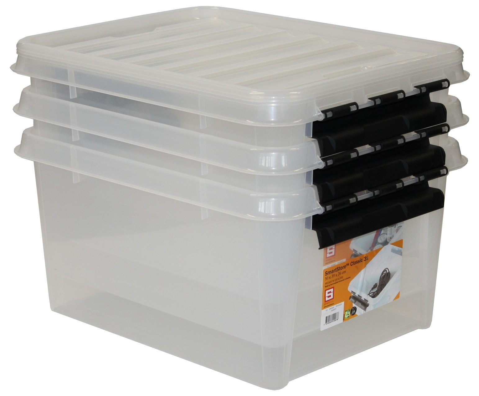 Orthex 35100703 3er-Set Clipbox Smart Store Classic 31, 32 Liter, transparent