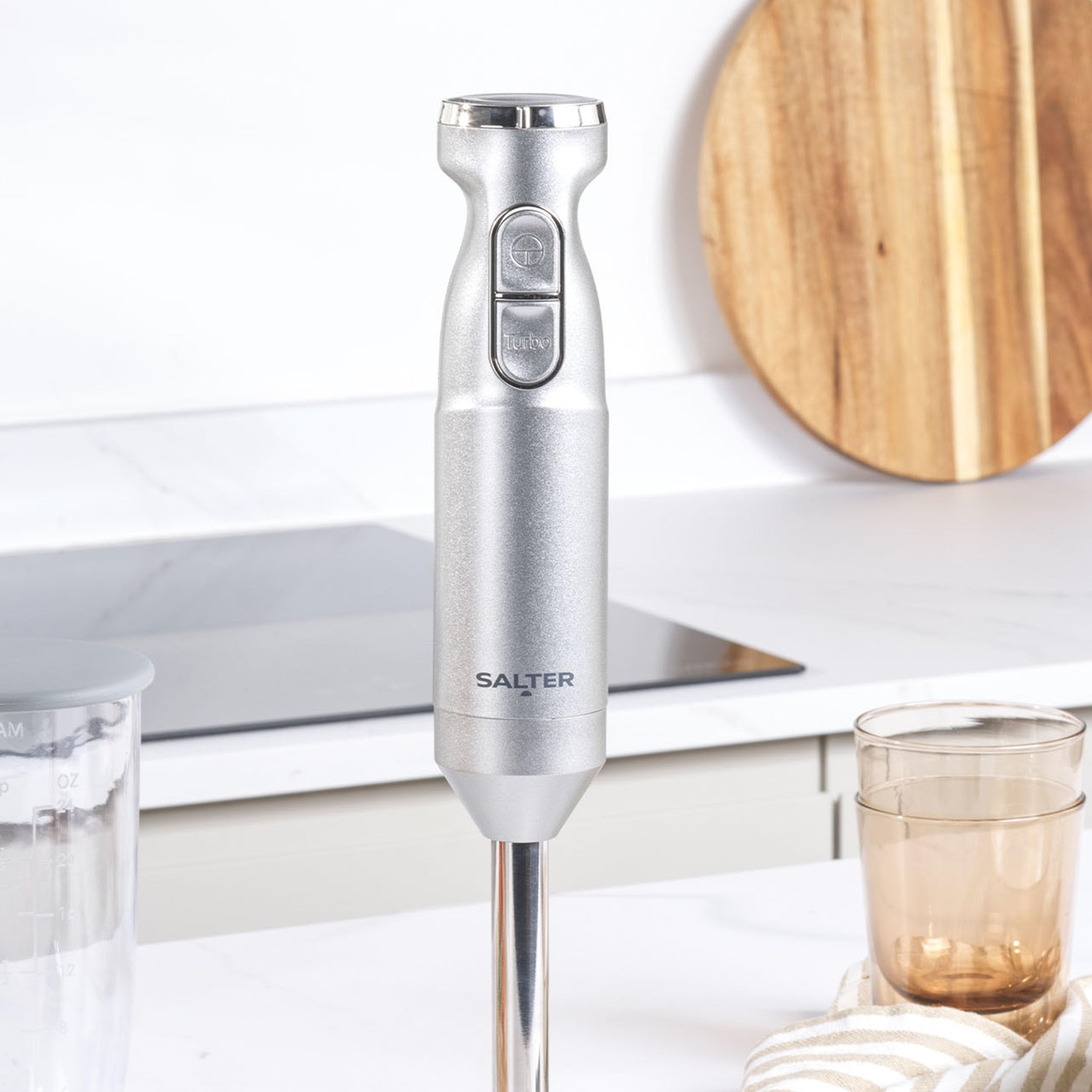 Salter Aspen Blend & Whisk Pro – miscelatore 2 in 1, frullatore a immersione, tritatutto per alimenti, lama in acciaio inox, Impostazioni di velocità variabili, becher 700ml, 1000W